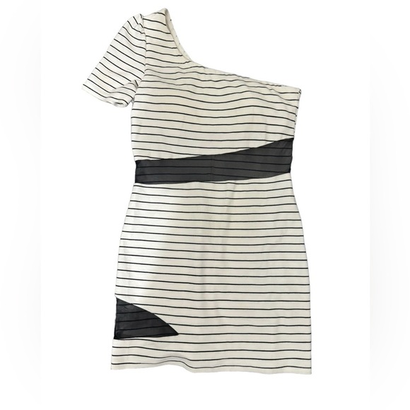 Gianni Bini Mesh One Shoulder Striped Mini Dress - Picture 3 of 13